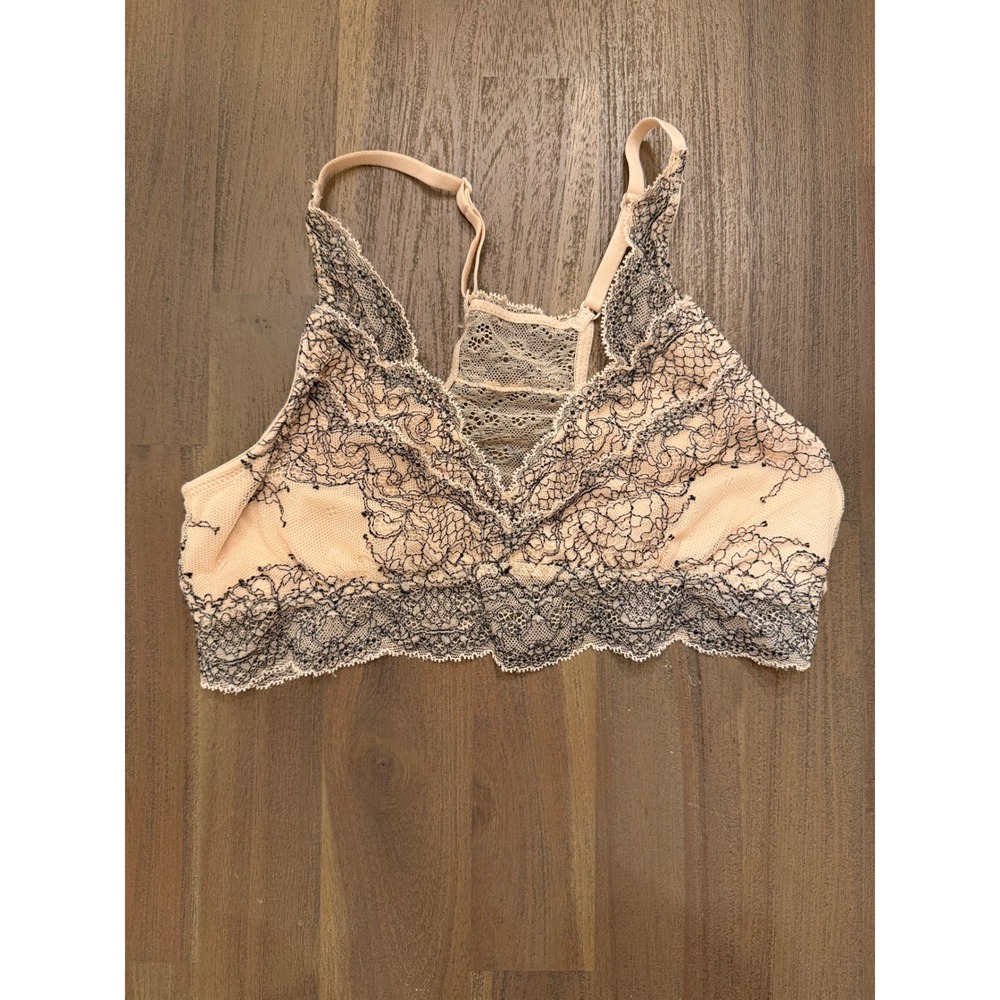 Mae Two-Tone‎ Lace Racerback Bralette Peach Black Floral 71J418 Small